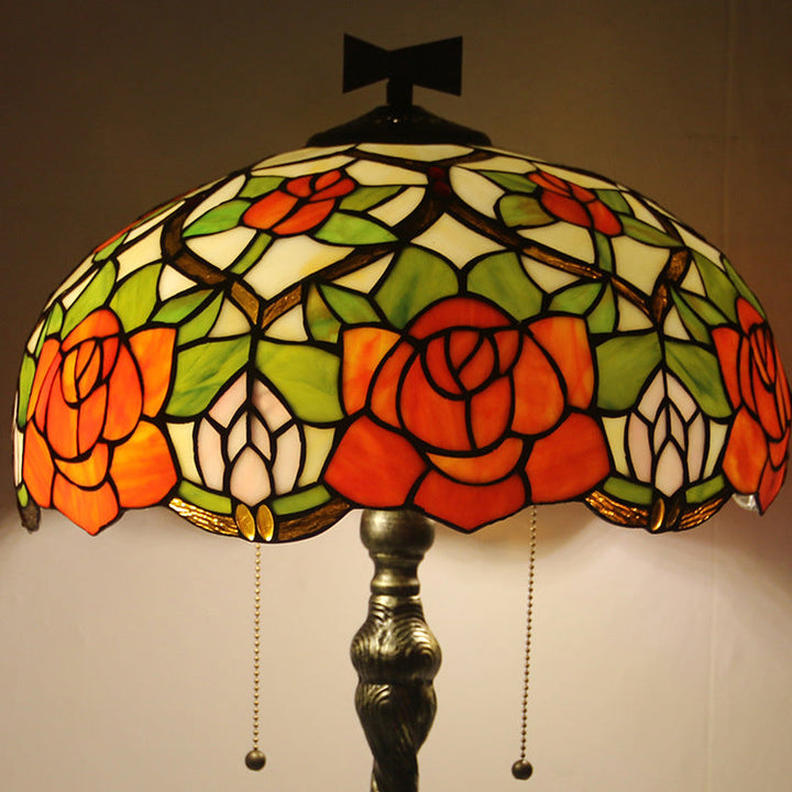 Lampe de table traditionnelle à 2 lumières en forme de dôme en verre teinté libellule Tiffany Rose pour étude 