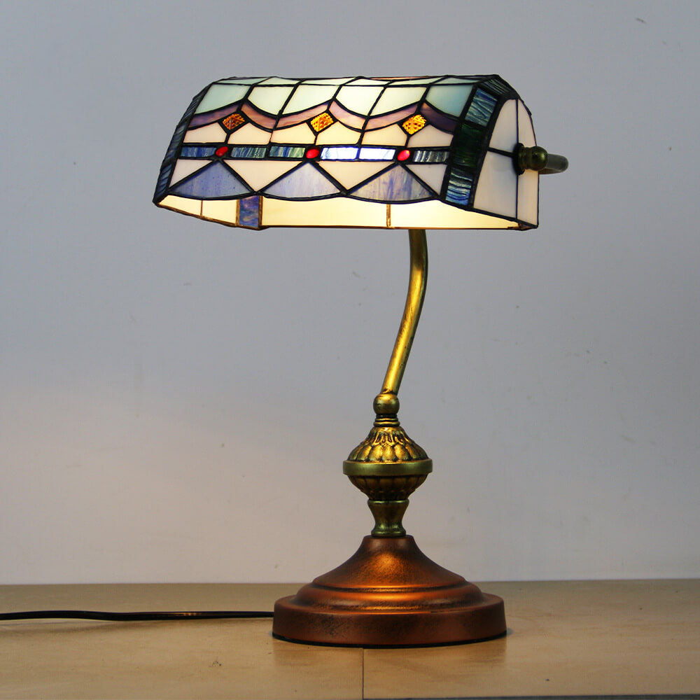 Europäische Tiffany Vintage Bankglas-Hardware 1-Licht Tischlampe 
