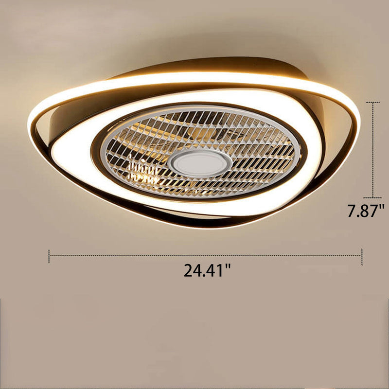 Nordic Simple Crystal Round Frame Design LED Flush Mount Ceiling Fan Light