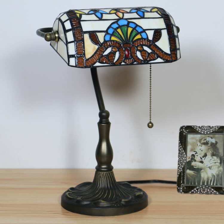 Tiffany Baroque Stained Glass 1-Light Bank Zipper Table Lamp