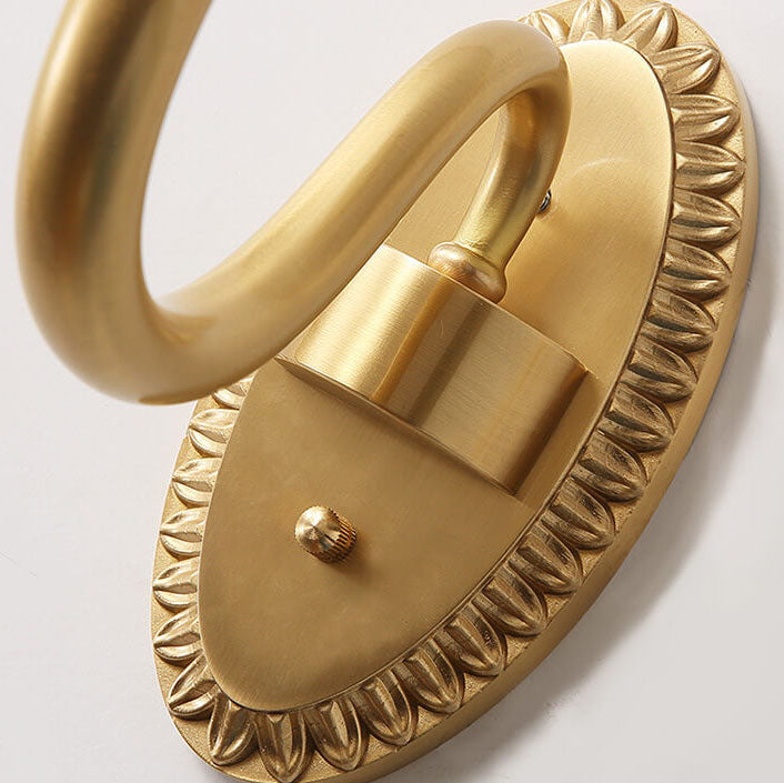 Lámpara Aplique de Pared de Lujo Europeo de Vidrio Floral de Latón con Brazo Curvado 1/2 Luz 