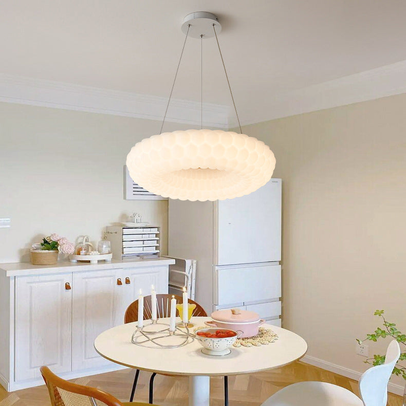 Modern Simplicity Cloud Acrylic Round Shade Wood Grain LED Pendant Light For Living Room