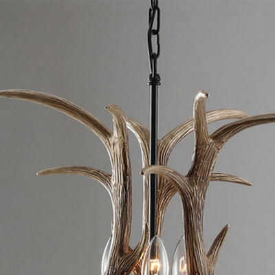 Vintage Industrial Resin Deer Head  3-Light Chandelier