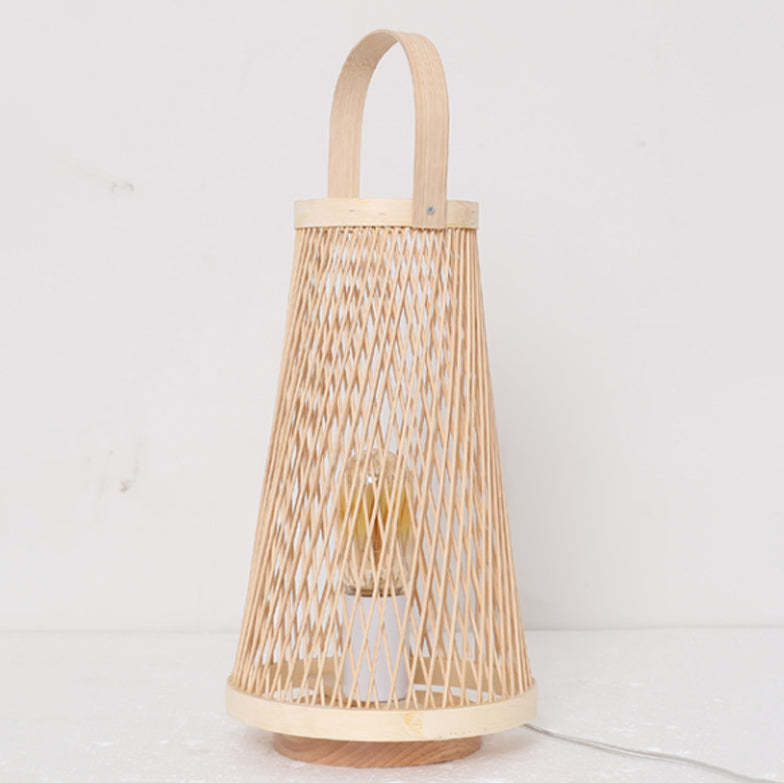 Japanese Simple Bamboo Weaving Lantern 1-Light Portable Table Lamp