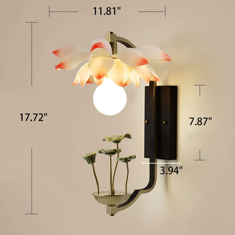 Modern Chinese Lotus Ceramic Resin 1-Light Wall Sconce Lamp