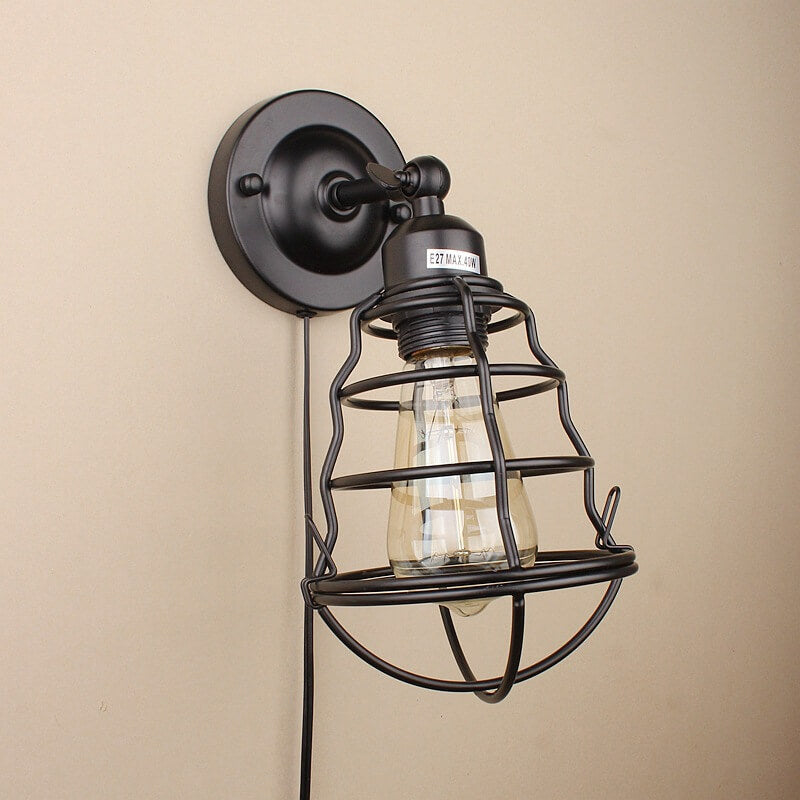 Industrial Vintage Iron Cage 1-Light Wall Sconce Lamp