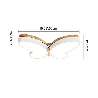 Contemporary Creative Butterfly Rubberwood Metal Acrylic LED Flush Mount Ceiling Light For Bedroom