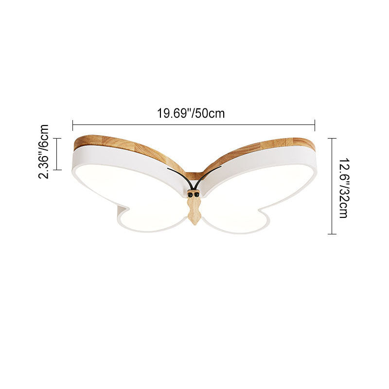 Contemporary Creative Butterfly Rubberwood Metal Acrylic LED Flush Mount Ceiling Light For Bedroom