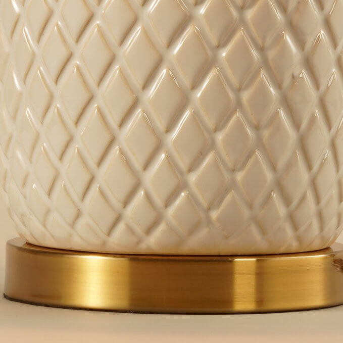 Lampe de table 1 lumière en tissu avec base en céramique rayée vintage européenne 
