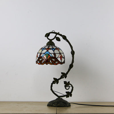 Tiffany Rustic Rose Stained Glass Vine Resin 1-Light Table Lamp