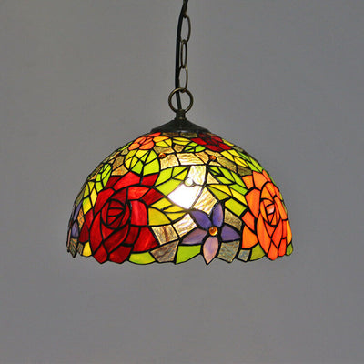 Tiffany Baroque Stained Glass Round Dome 1-Light Pendant Light