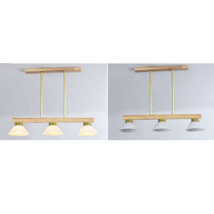Lámpara de Araña de Isla de 3/4 Luces con Pantalla de Vidrio Cónica de Madera Maciza Nórdica 