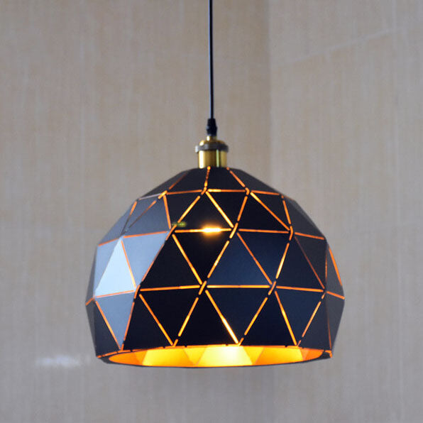 Lámpara Colgante Industrial Simple de Hierro con Cúpula Hueca de Diamante de 1 Luz 
