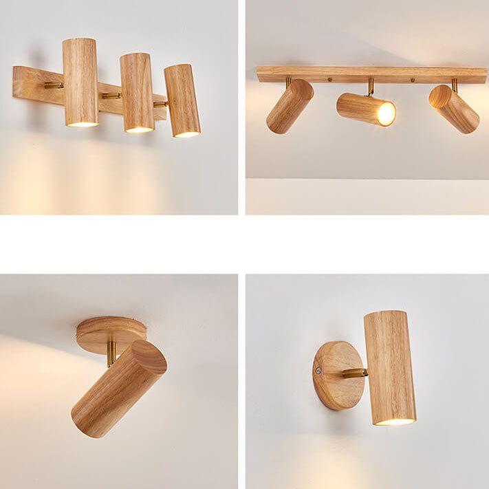 Japanese Minimalist Solid Wood Spotlight Track 1/3/4 Light Flush Mount Ceiling Light