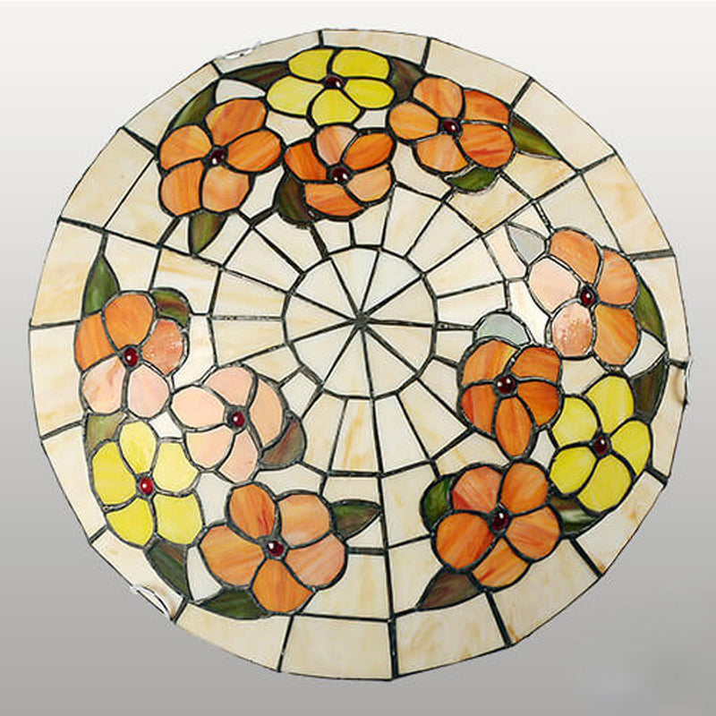 European Tiffany Round Flower Stained Glass 2/3 Light Flush Mount Ceiling Light