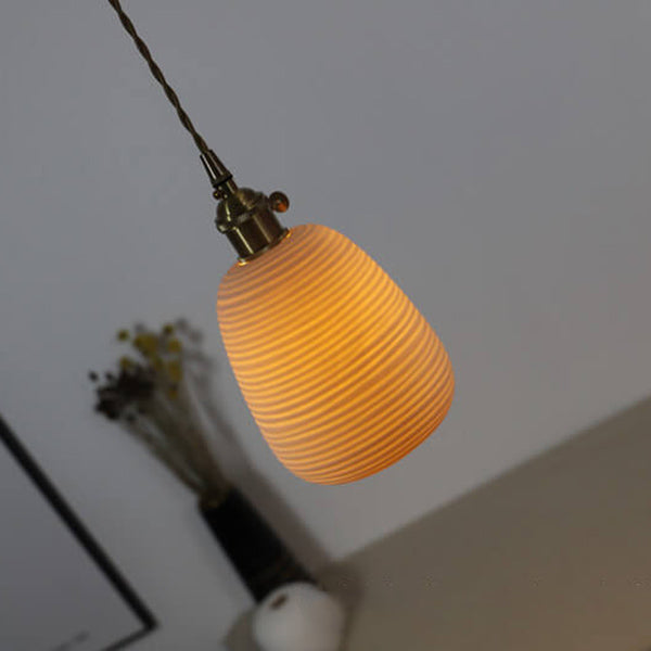 Nordische Japanische Keramik Messing Oval 1-Licht Pendelleuchte 