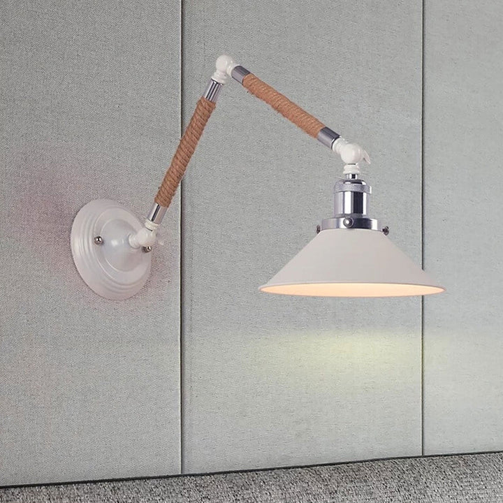 Applique murale 1 lumière avec abat-jour conique tissé en fil vintage industriel 