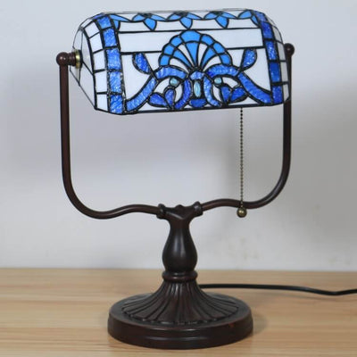 Tiffany Floral Butterfly Stained Glass 1-Light Bank Zipper Table Lamp