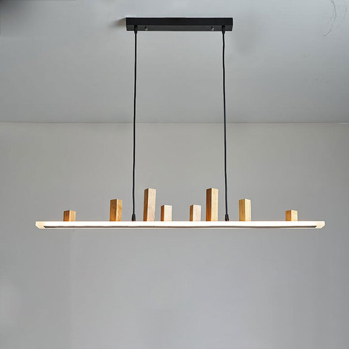 Nordic Minimalist Wooden Block Long Strip Island Light LED Chandelier