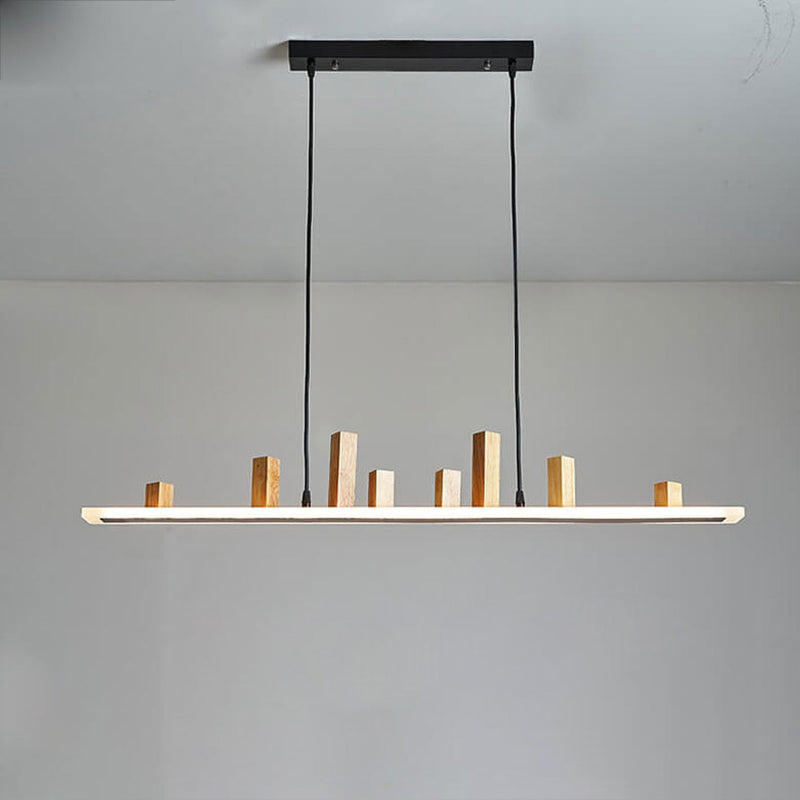 Nordic Minimalist Wooden Block Long Strip Island Light LED Chandelier