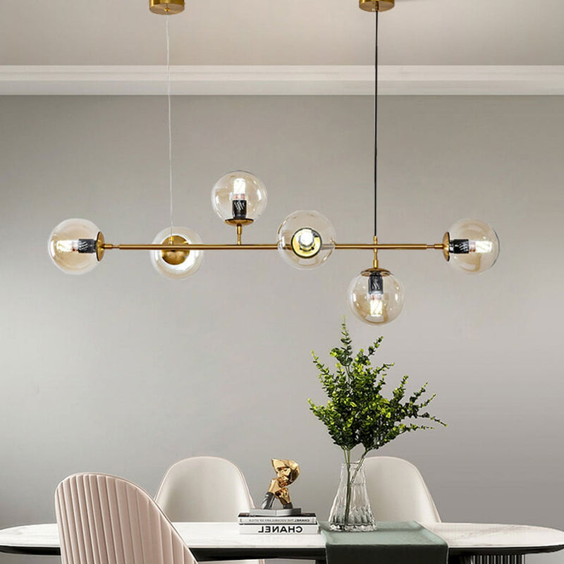 Modern Minimalist Long Glass Round Globe Island Light 6-Light Chandelier