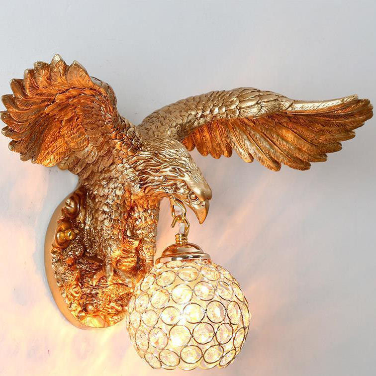 European Creative Resin Eagles Crystal Shade 1-Light Wall Sconce Lamp