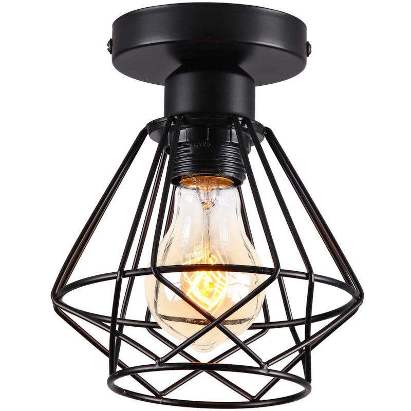 Traditional European Industrial Vintage 1-Light Iron Semi-Flush Mount Light