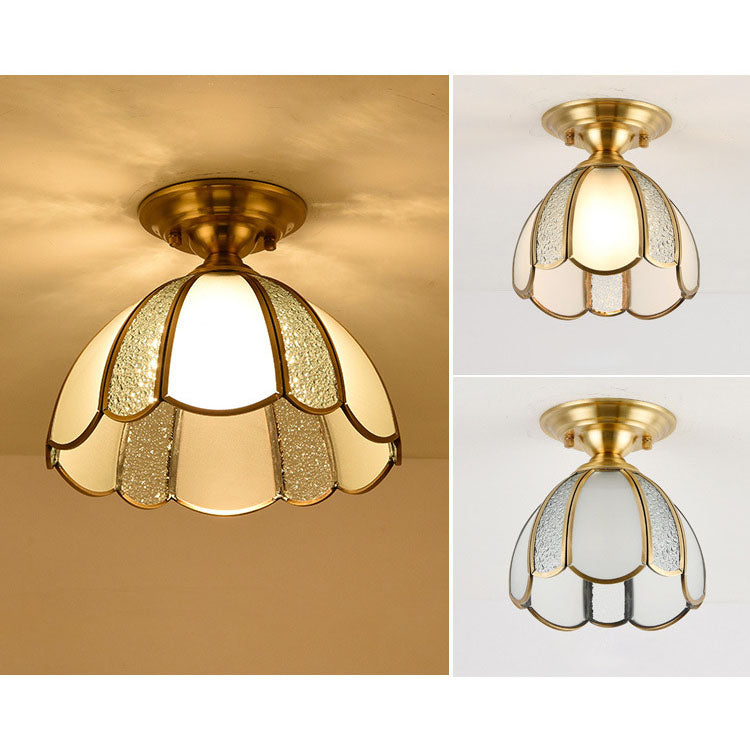 Traditionelle halbhohe 1-flammige Deckenleuchte aus Kupfer und Glas in Kegelform im europäischen Stil für Wohnzimmer &amp; Schlafzimmer 