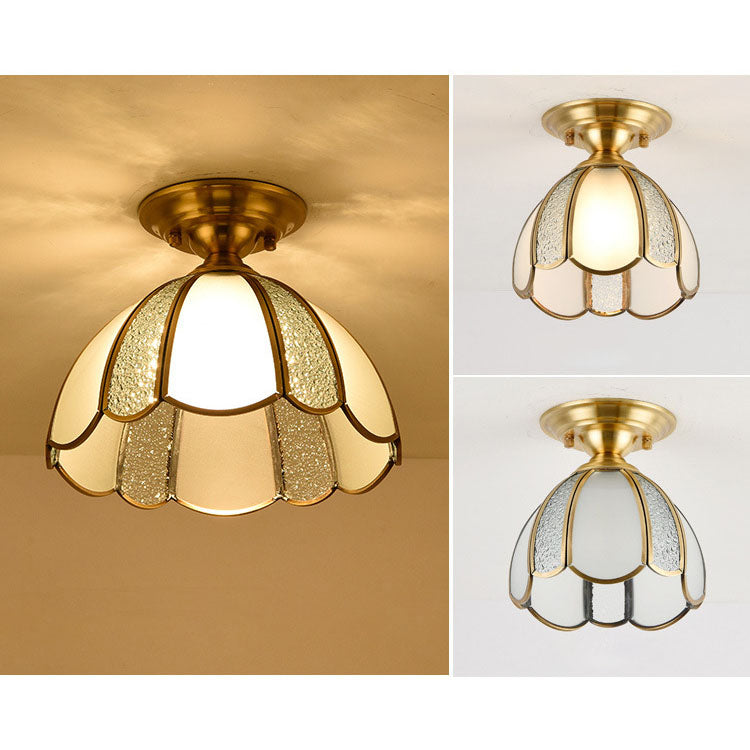 European Luxury Brass Glass Cone 1-Light Semi-Flush Mount Ceiling Light