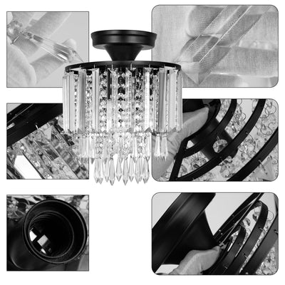 Moderne minimalistische runde Quaste Eisen Kristall 1-Licht Semi-Flush Mount Deckenleuchte für Wohnzimmer 