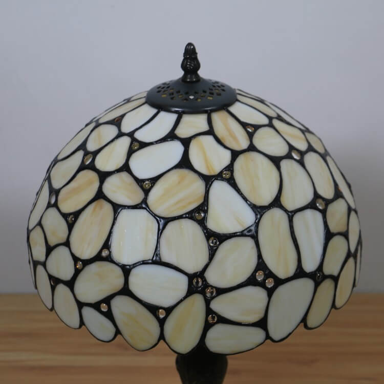 Traditional Tiffany Pebbles Flower Stained Glass Dome 1-Light Table Lamp For Bedroom