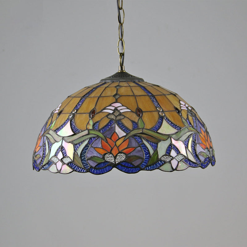 Vintage Tiffany Butterfly Rose Dome 1-Light Pendant Light