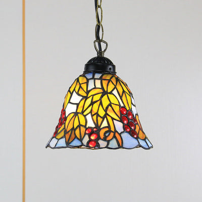 Tiffany Rustic Rose Beads Stained Glass 1-Light Pendant Light