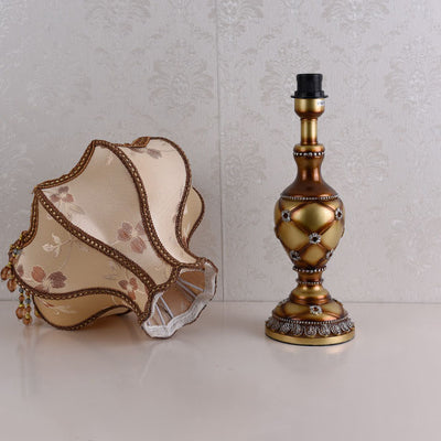 European Vintage Fabric Tassel Bead Resin 1-Light Table Lamp