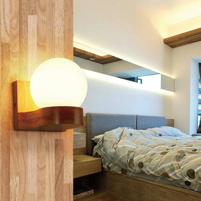 Nordic Modern Massivholz Kugel 1/2 Lichter Wandleuchte 