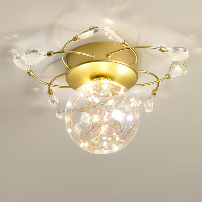 Modern Light Luxury Glass Orb Flower Base LED Semi-Flush Mount Deckenleuchte