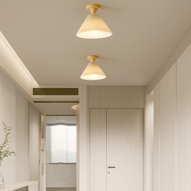 Japanische Simple Log Plissee Cone 1-Light Semi-Flush Mount Deckenleuchte