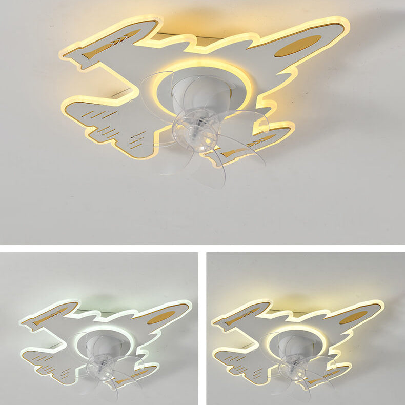 Nordic Creative Aircraft Design LED Kids Flush Mount Ceiling Fan Light