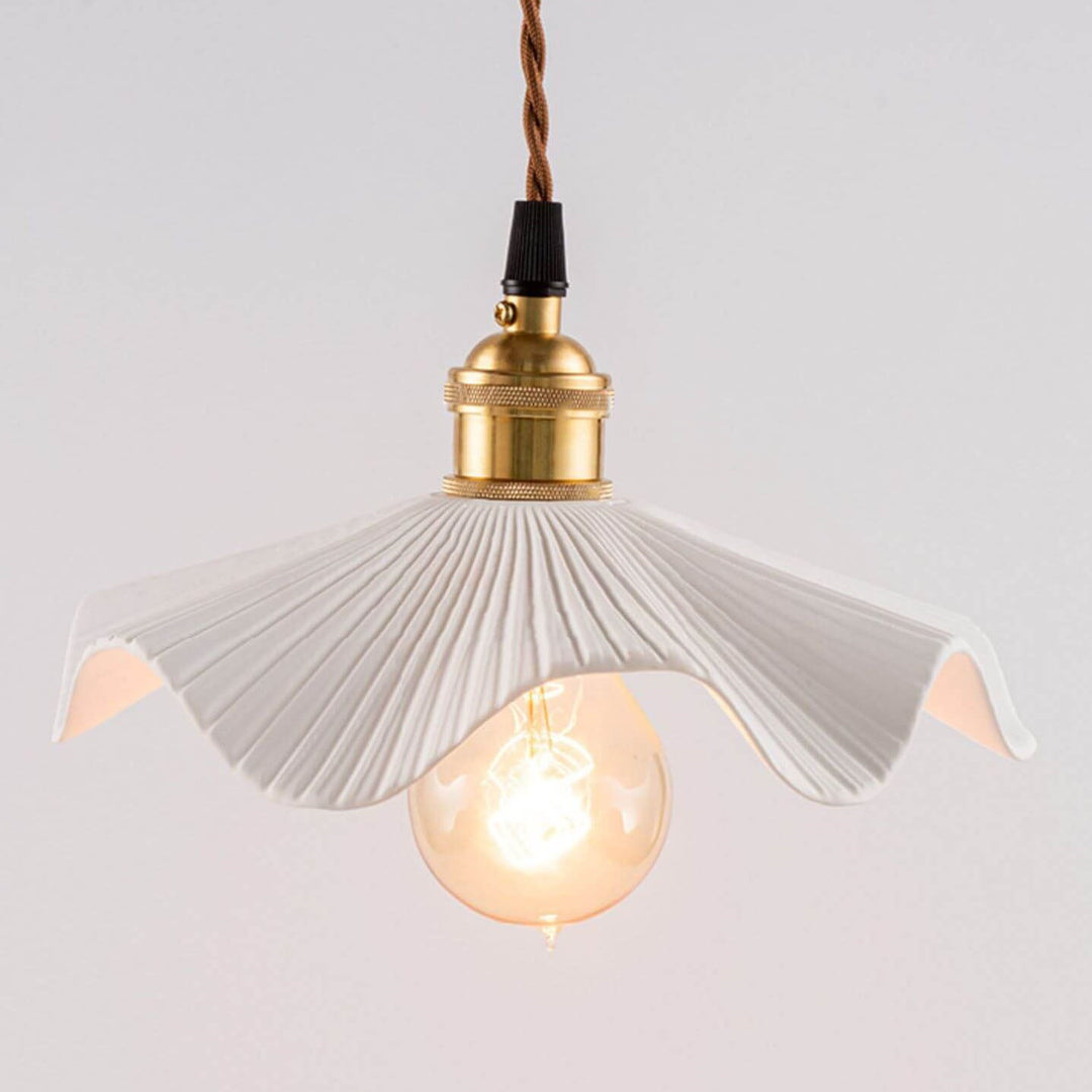 Traditional Vintage Ceramic Waves Scalloped Copper 1-Light Pendant Light For Living Room