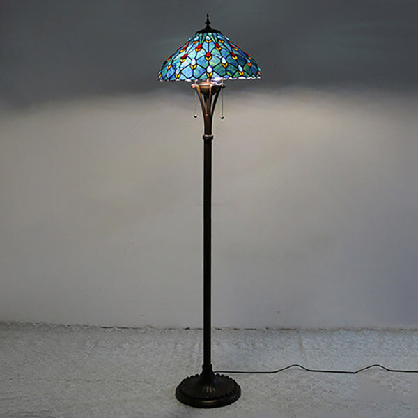 European Tiffany Stained Glass Rustic 2-Light Standing Floor Lamp