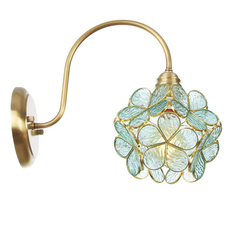 European Tiffany Vintage Brass Glass 1-Light Wall Sconce Lamp