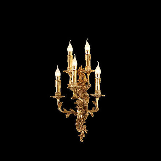 Traditional French Copper Candle Carved 5-Light Wall Sconce Lamp For Living Room