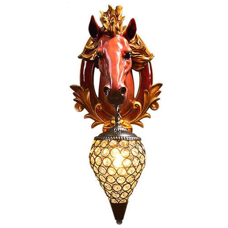 European Vintage Resin Horse Head Lantern 1-Light Wall Sconce Lamp