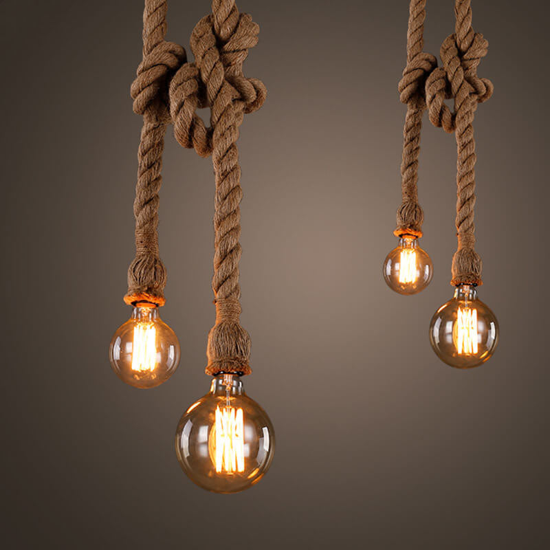 Luminaire suspendu industriel à 1/2 lumières en corde de chanvre 