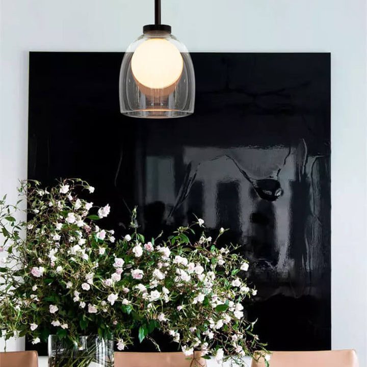 Luz colgante moderna de vidrio claro con 1 luz en forma de campana 