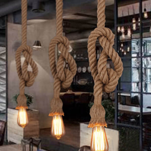 Luminaire suspendu industriel à 1/2 lumières en corde de chanvre 