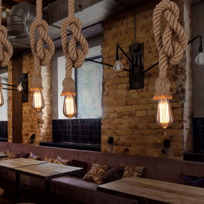 Industrial Hemp Rope Hanging 1/2-Light Pendant Light