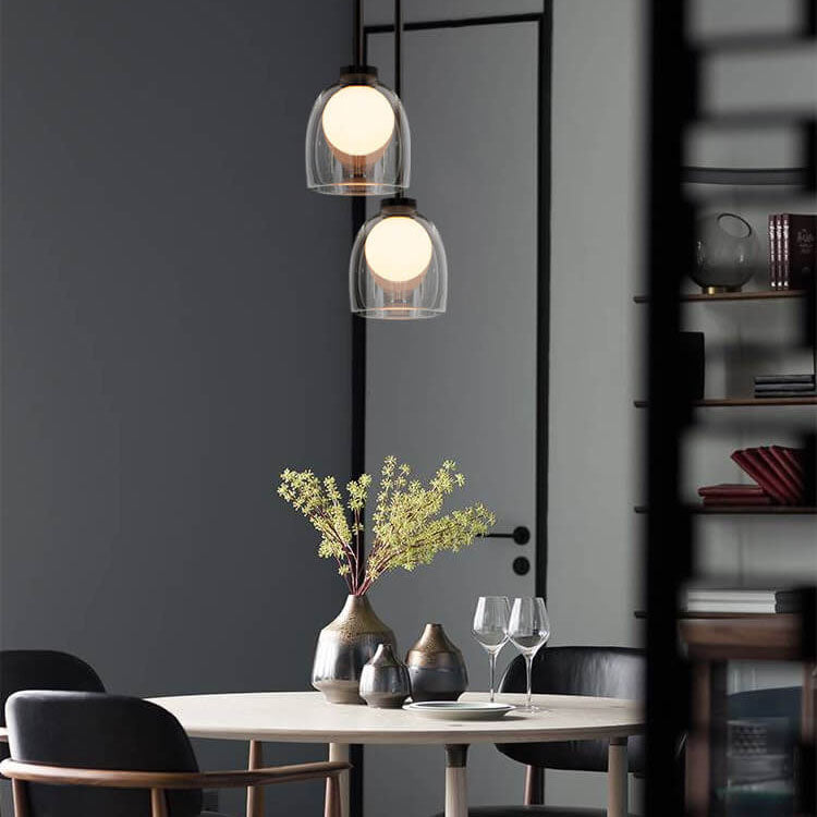 Luz colgante moderna de vidrio claro con 1 luz en forma de campana 