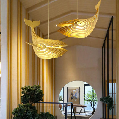 Modern Japanese Creative Wooden 1-Light Fish Shaped Pendant Light
