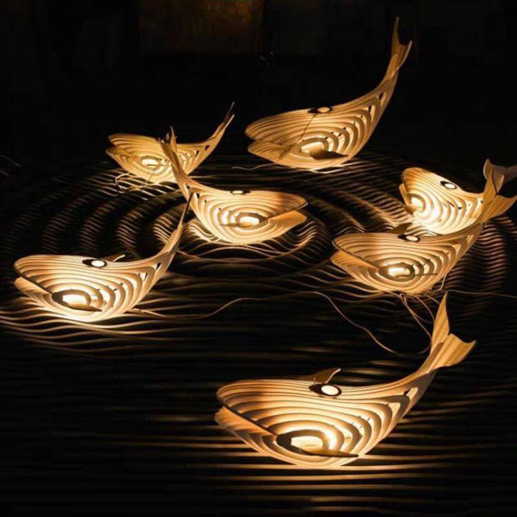 Modern Japanese Creative Wooden 1-Light Fish Shaped Pendant Light